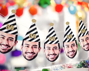 30th Birthday Banner | Dirty 30 Garland | Funny Photo Decoration | Thirty AF | Face Decor | 30th Bday Sign
