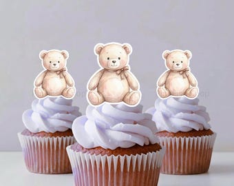 Bear Cupcake Toppers and Party Decorations: We can Bearly Wait Baby Shower or Beary First Birthday Party Decor
