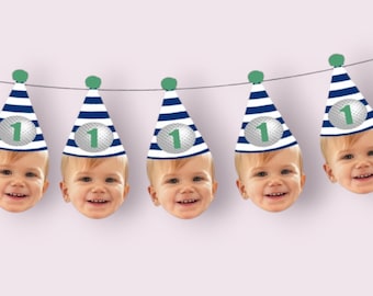 Hole in One Photo Banner for Golf Birthday, 1st Bday, Garland, Golf Birthday Party Decorations, Navy, Green, Party Decorations, Face Decor