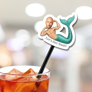 Let's Get Nauti Drink Stirrers | Merman Face Decorations | Funny Bachelorette Beach Decor