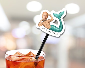 Let's Get Nauti Drink Stirrers | Merman Face Decorations | Funny Bachelorette Beach Decor