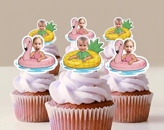 Pool Party Cupcake Toppers Personalized with Photo | One in the Sun Theme | Pool Floaties