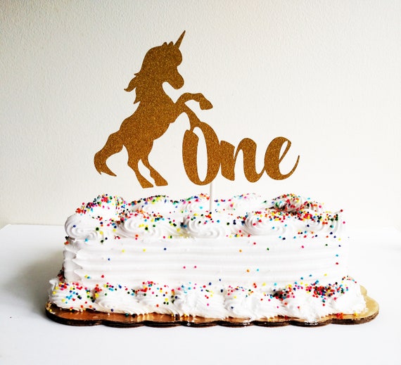 Unicorn Gold Glitter Cake Topper for First Birthday 1st One | Etsy