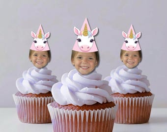 Unicorn Cupcake Toppers and Party Decorations: Unicorn Party Hat, Confetti, Banner, Drink Stirrers, Straws