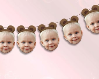 Bear Banner and Party Decorations: Face Straws, Confetti, Cupcake Toppers, Beary First Birthday