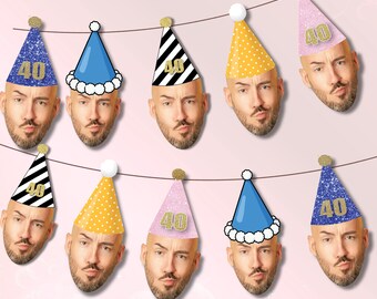 Custom 40th Birthday Banner – Personalized Photo Garland (10 Faces)