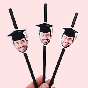 Graduation Straw Flags Customized with Photo Graduation Cap, Party Favors, Photo Drink Decor,  Graduation Party Supplies, Personalized