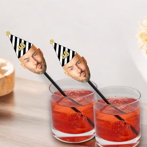 40th Birthday Drink Stirrers with Face and Hat, Swizzle Sticks, 30th, 40th, 50th, Over the Hill, Party Decorations, Fortieth Bday Supplies