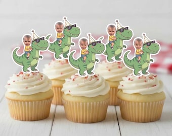 TRex Birthday Cupcake Toppers | T-Rex Face Party Decorations | Dinosaur Party |Three Rex