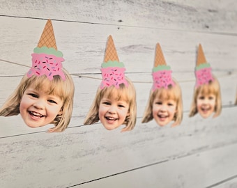 Personalized Birthday Banner | Ice Cream Party Theme with Your Face | Fun Party Decor | Ice Cream Social Party Decorations | Two Two Sweet