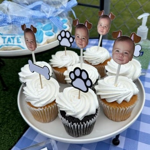Lets pawty cupcake toppers with photo and dog ears