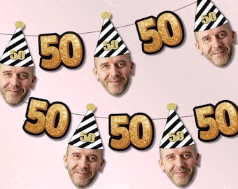 50th Birthday Face Banner | Head Cut Out Garland | Fifty Decorations