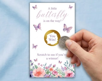 A Little Butterfly Is On The Way Baby Shower Scratch Off Games | Butterfly Themed Baby Shower Favors
