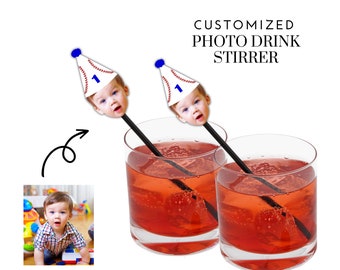 Baseball Themed Drink Stirrers with Face and Hat (12 count), Swizzle Sticks - Rookie of the year, Sports Themed Party Decorations, Home Run