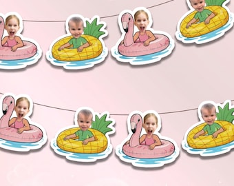 Summer Pool Party Photo Banner and Matching Party Decorations