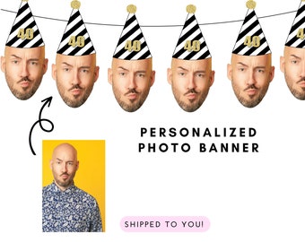 40th Birthday Banner Customized with Face- Custom, fortieth, Personalized, Forty and Fabulous , 40, For him, for her, Photo Garland