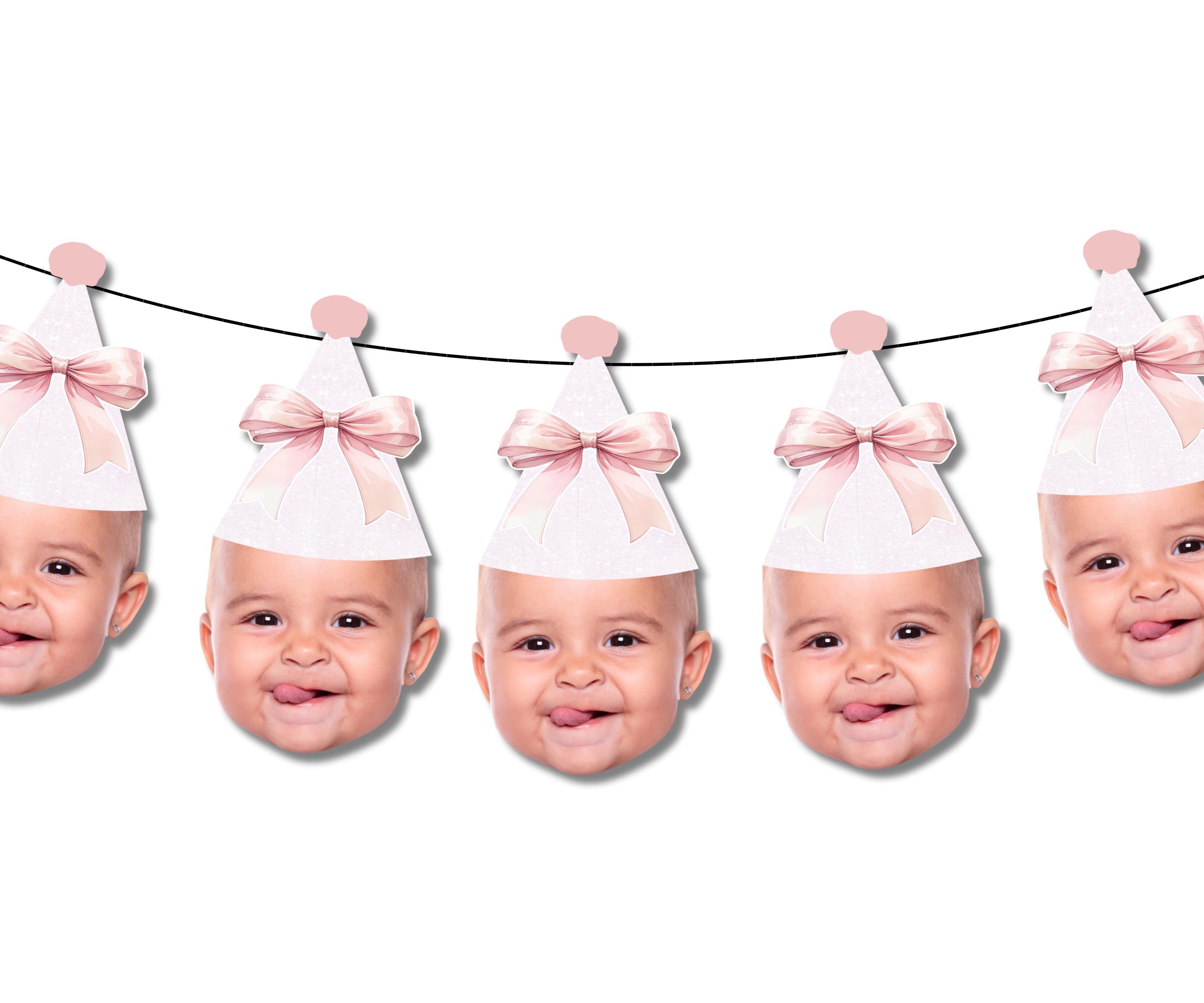 Pink Bow Banner | Coquette Pink Party Decorations | Face Cupcake Toppers | Ribbons and Pearls | Pink Bow Party Decorations