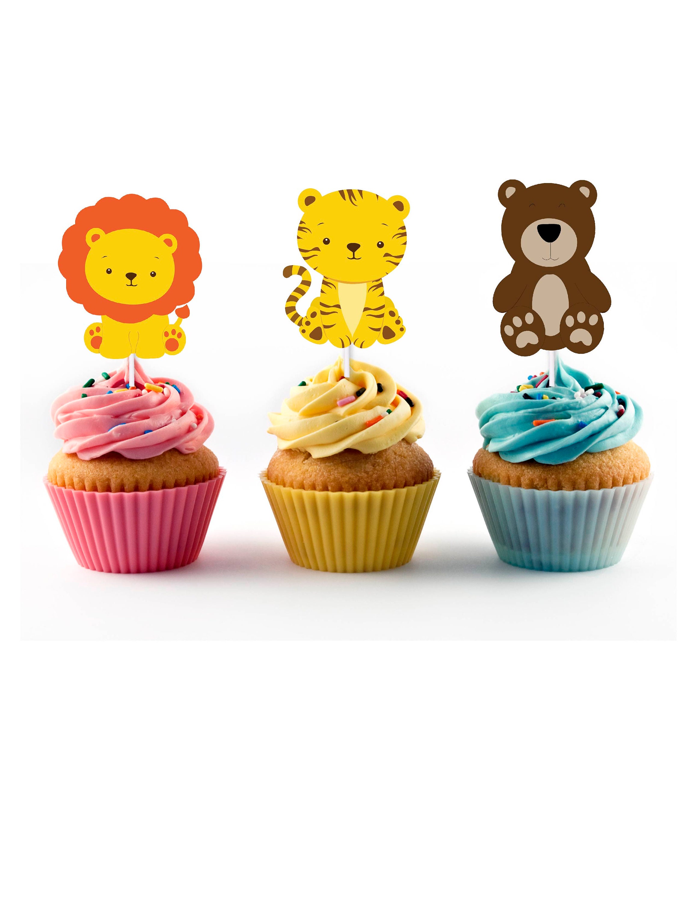 Lions and Tigers and Bears Cupcake Toppers for Baby Shower or - Etsy