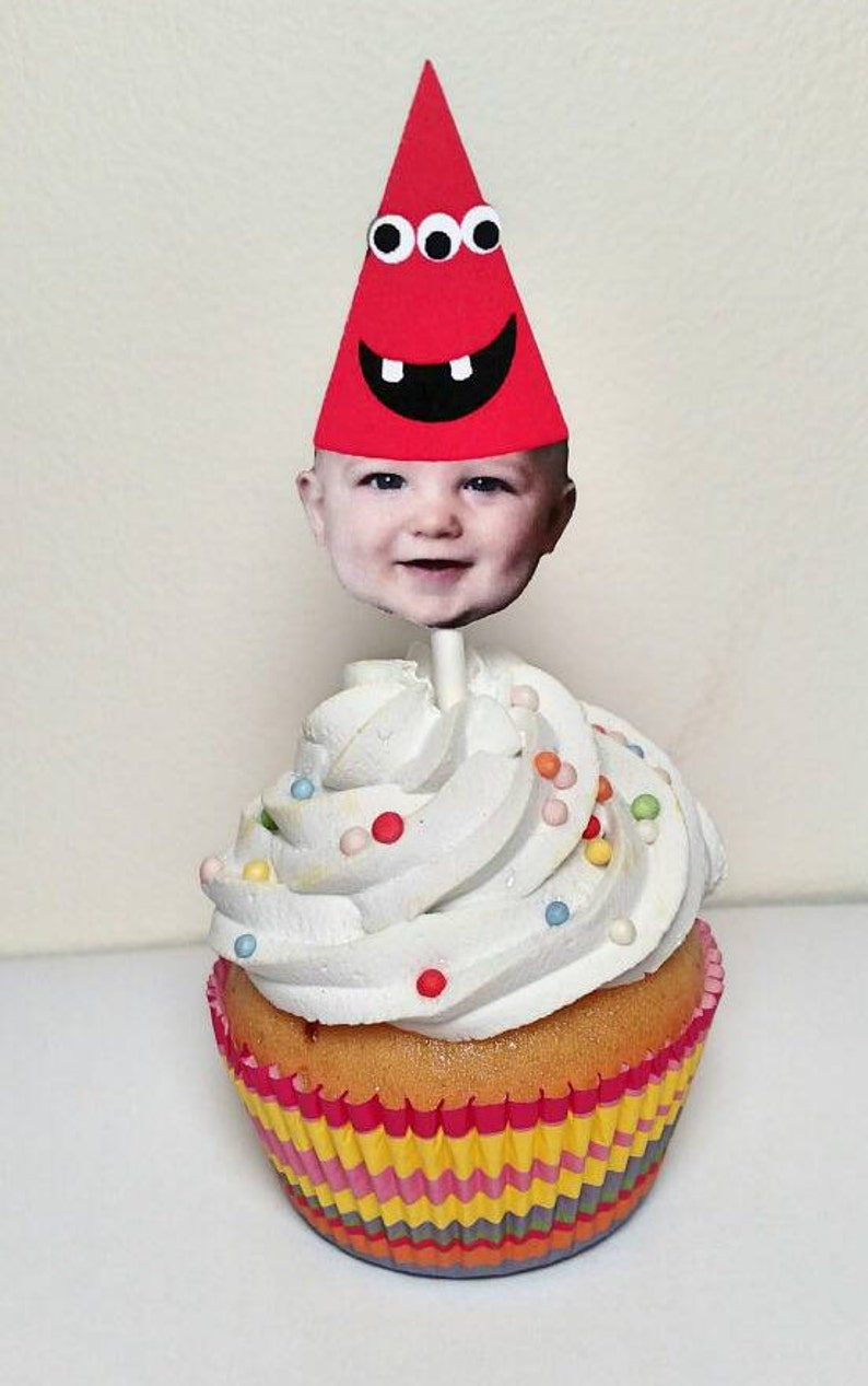 Monster Birthday Hat Cupcake Toppers With Custom Photo 12 Etsy