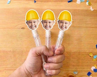 Construction Bubble Wand Party Favors: Personalized Photo Party Gifts