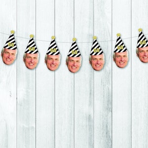 example of 60th birthday banner with man and a black and white party hat