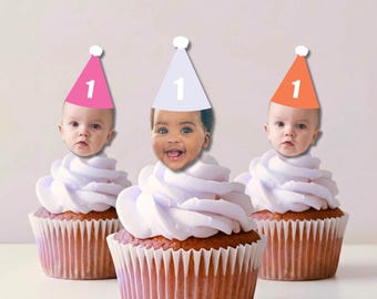 Custom baby Face Cupcake Toppers | Birthday Party Decorations | 1st Bday Party Decor