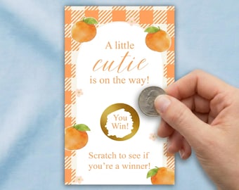 A Little Cutie is On the Way Baby Shower Scratch Off Games | Orange Cutie Themed Baby Shower Game