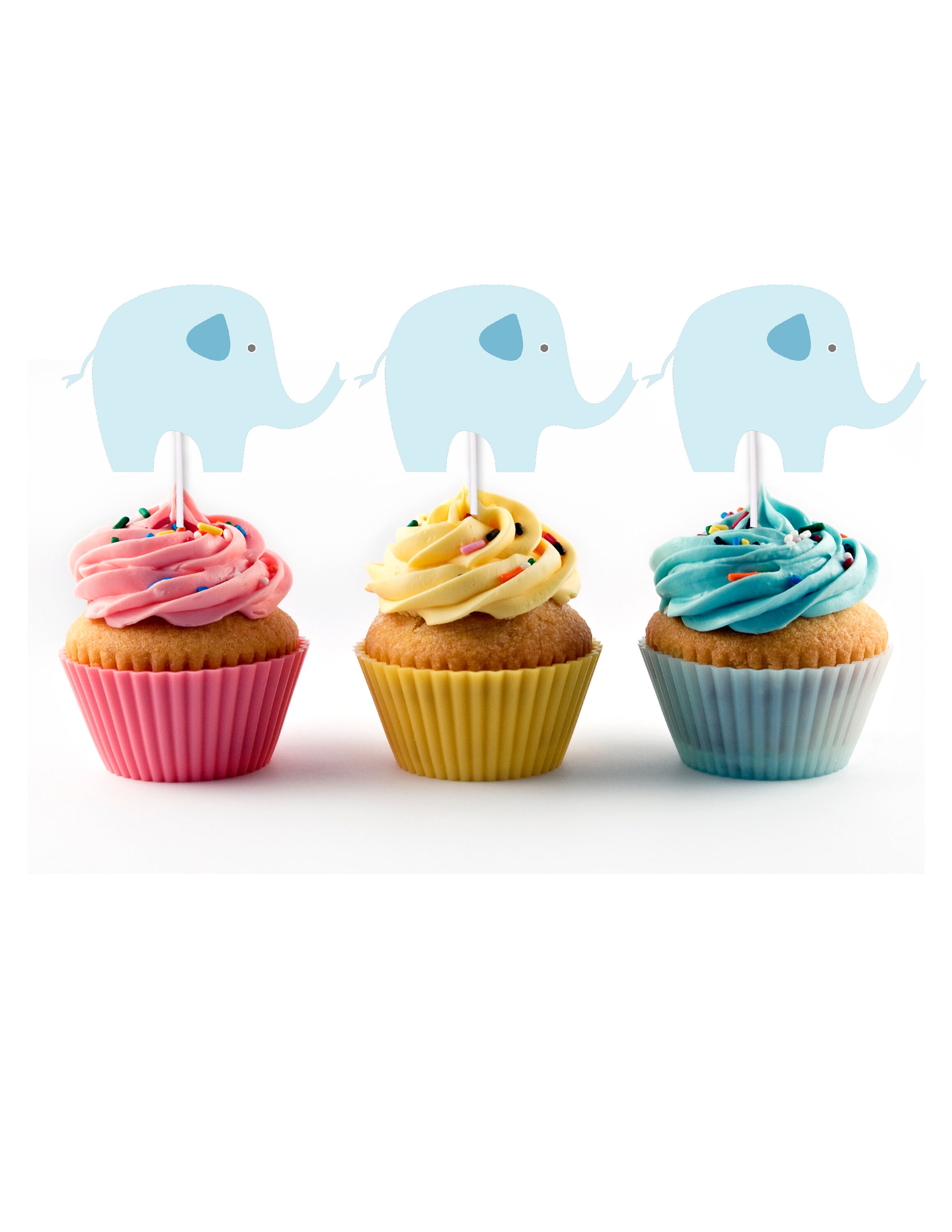 Elephant Cupcake Toppers 12 Count in Shades of Blue for Baby Etsy
