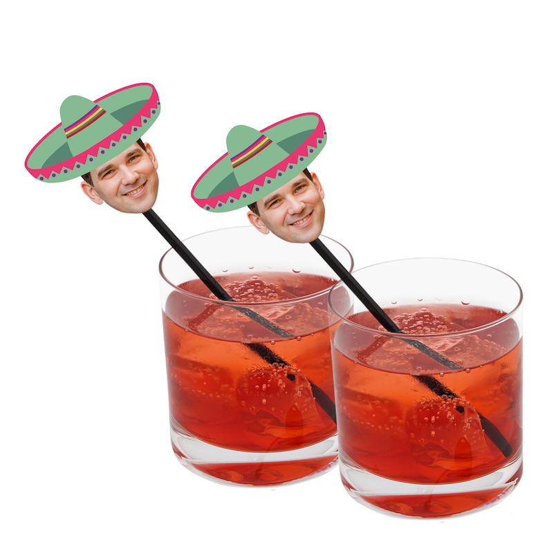 Photo cocktail stirrers with green sombrero