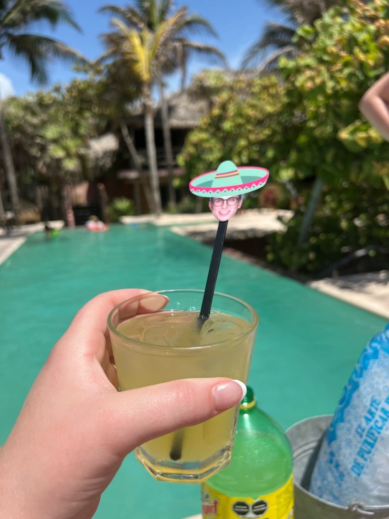 Cinco de mayo cocktail stirrers with face and sombrero