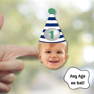 Custom Face Stickers with Golf Party Hat | Party Favors | Hole in One |Masters Party | Cup Stickers | Golf Party Decorations | 1st Birthday