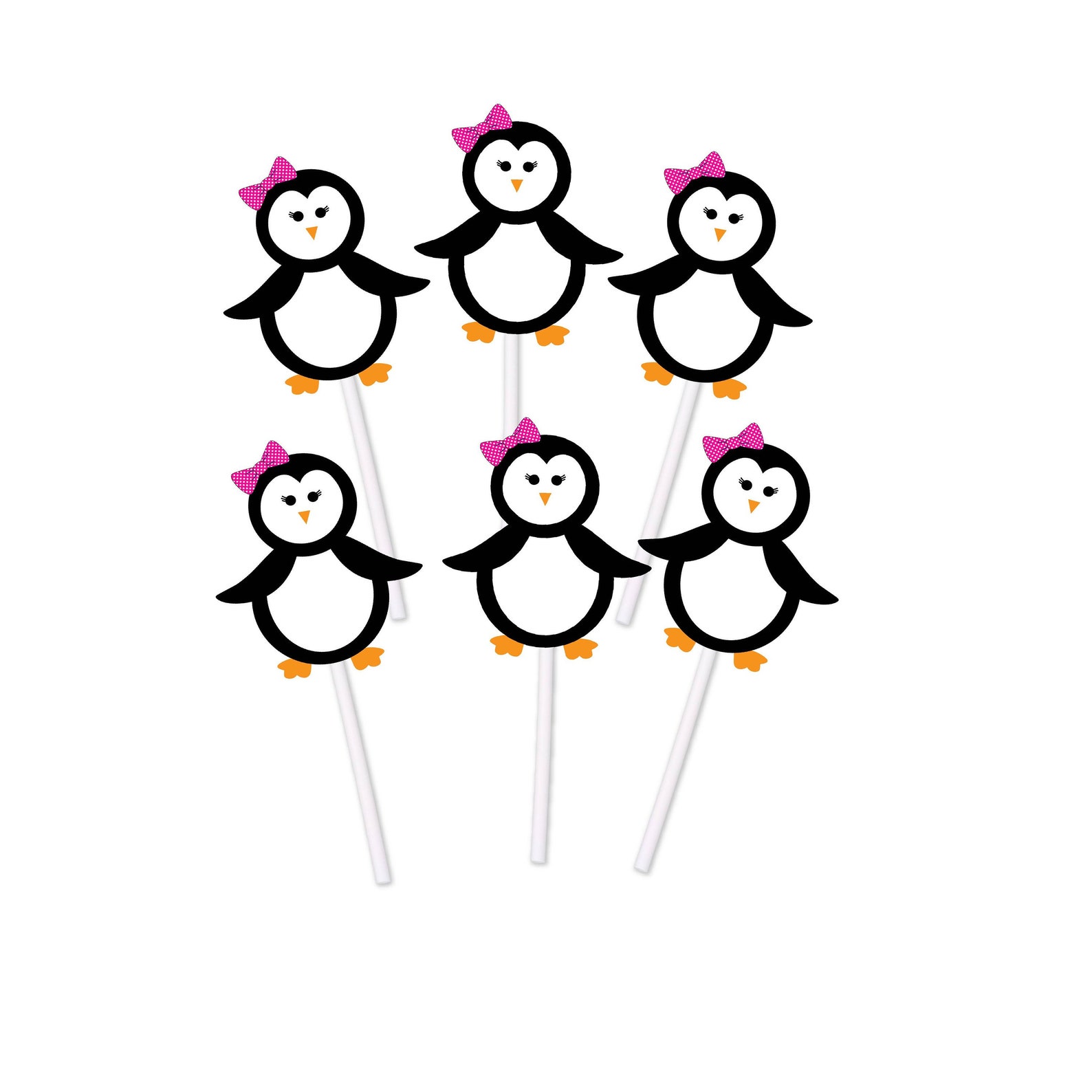Penguin Cupcake Toppers for Birthday party or Baby Shower 12 Count  Baby Girl Its a girl Winter Scarf Pink Party Decorations Polar