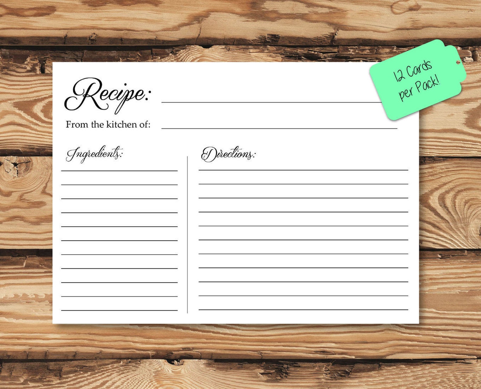 Black and White Recipe Cards 12 per pack Etsy