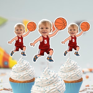 Basketball Cupcake Toppers | Bball Senior Night | Basketball Themed Birthday Party | Bball Face Toppers | Boys Basketball Party Decorations