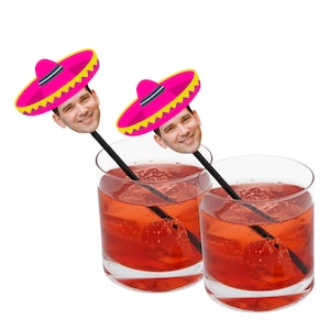 Photo drink stirrers with sombrero in pink
