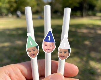 Custom baby Face Straws | Birthday Party Decorations | 1st Bday Party Decor