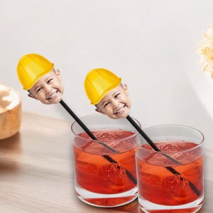 Construction Drink Stirrers with Face and Hat (12 count), - Swizzle sticks, Photo Stirrer, Construction Party Decorations,Digger, Dump Truck