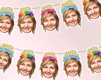 Birthday Banner and Party Decorations | Happy Birthday Crown Cupcake Toppers with Face