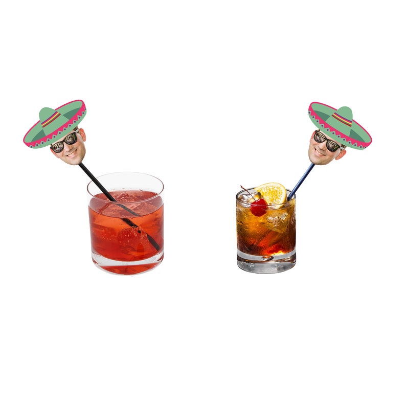 Sombrero Drink Stirrers with Face and Hat (12 count), Swizzle Sticks - Let's Fiesta, Taco Bout a Party Themed Event 