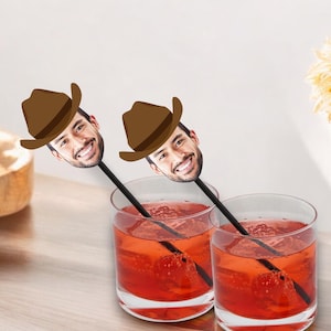 Cowboy Drink Stirrers with Face and Hat, Photo Swizzle Sticks, Rodeo Bachelorette, Bachelor, Western, 30th, 40th, Birthday, Last Rodeo Party