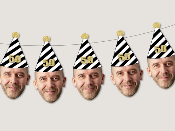 50th Birthday Banner | Funny Photo Banner | Face Garland for 50th Bday | Party Decor any Age | 50th Birthday Sign | Birthday Milestone