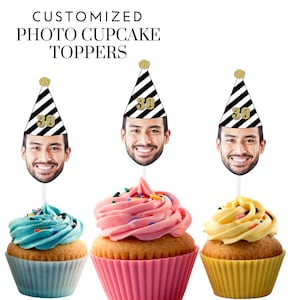 30th Birthday Cupcake Toppers With Face and Birthday Hat 12 Count ...