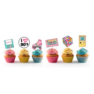 Girly 90s Themed Cupcake Toppers (12 count) - Nineties Party, Bachelorette, Birthday, I love the 90s, Fresh, Retro, 90's