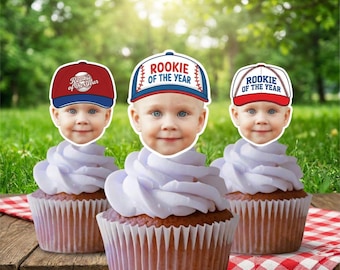 Adornos para cupcakes de primer cumpleaños del Novato del Año y decoración facial a juego