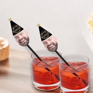 Retirement Drink Stirrers with Face and Hat | Photo Cocktail Stirrers | I&#39;m Retired | Not my Problem Anymore Party | Custom Swizzle Sticks