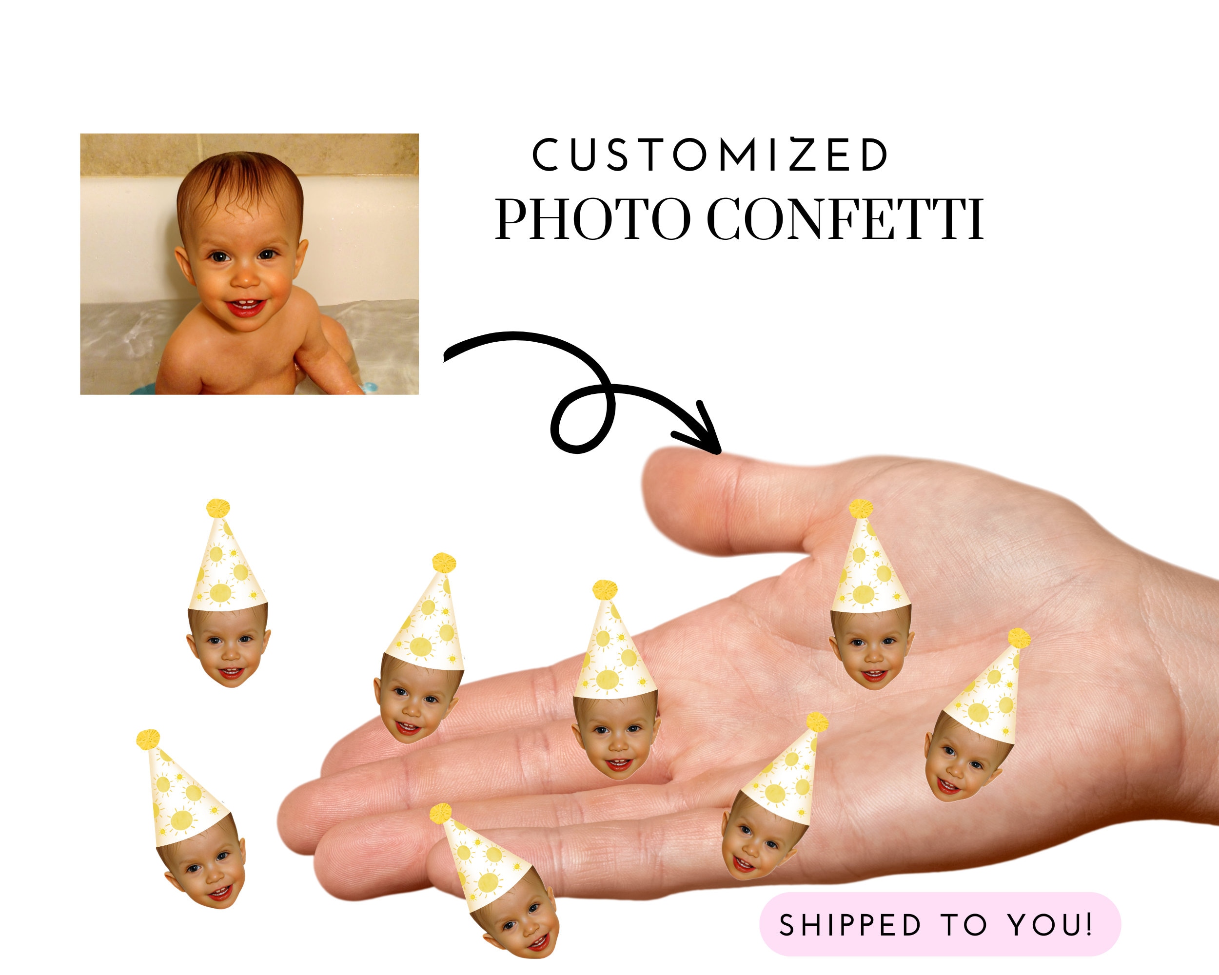Confetti Customized with Face and Sun Birthday Hat Photo Confetti Face Decorations First Trip Around the Sun You are my