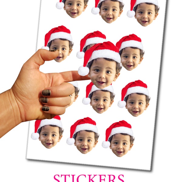 Santa Face Stickers -  Custom , Party Favors, Christmas, Holiday Party, Winter One-derland, Santa Hat, Custom photo stickers, Party Decor