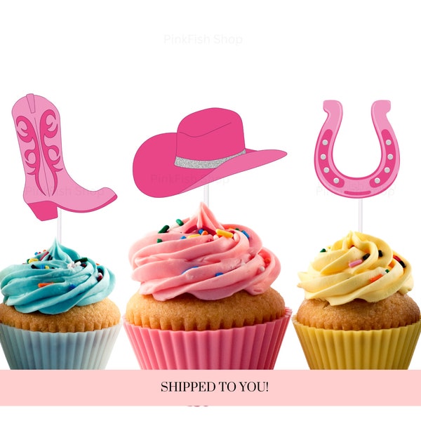 Girly Cowgirl Cupcake Toppers, Rodeo Party Decorations, Disco Cowgirl, Pink Cowgirl Boot, Cowgirl hat, Horse shoe, Space Cowgirl, Decor