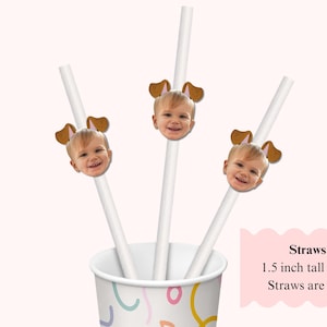 white paper straws with dog face straw flags