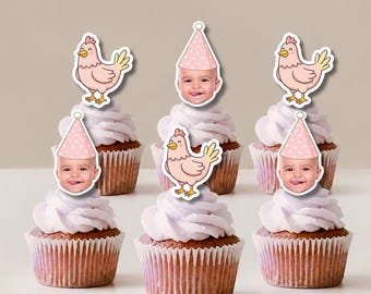 This Chick is One Cupcake Toppers and Matching Face Party Decorations | Farm Party